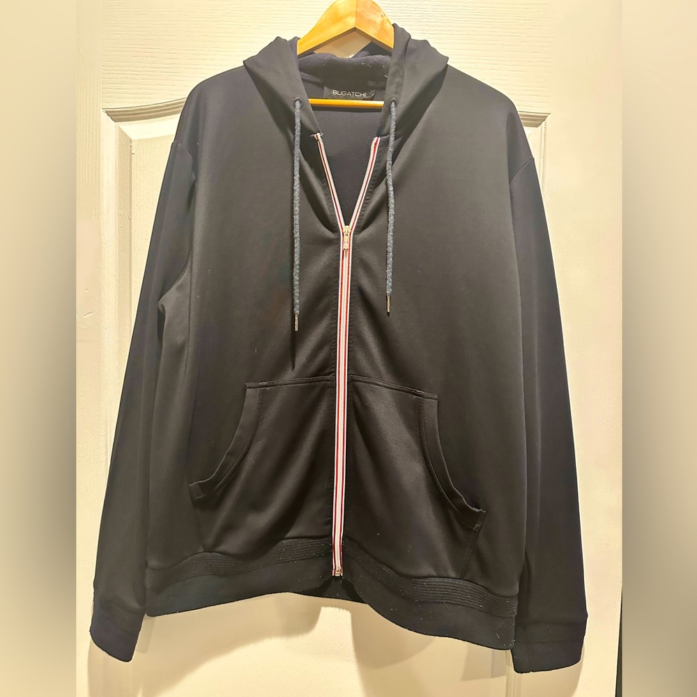XL black BUGATCHI Sweat Jacket with Red-and white zipper front